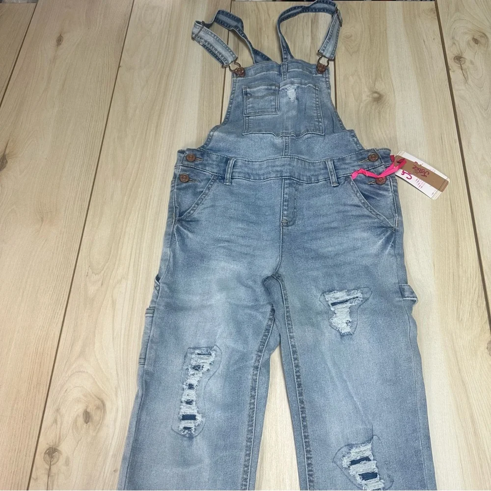 NEW GIRLS JUSTICE distressed Denim Jean Overalls‎ SIZE 14 SLIM